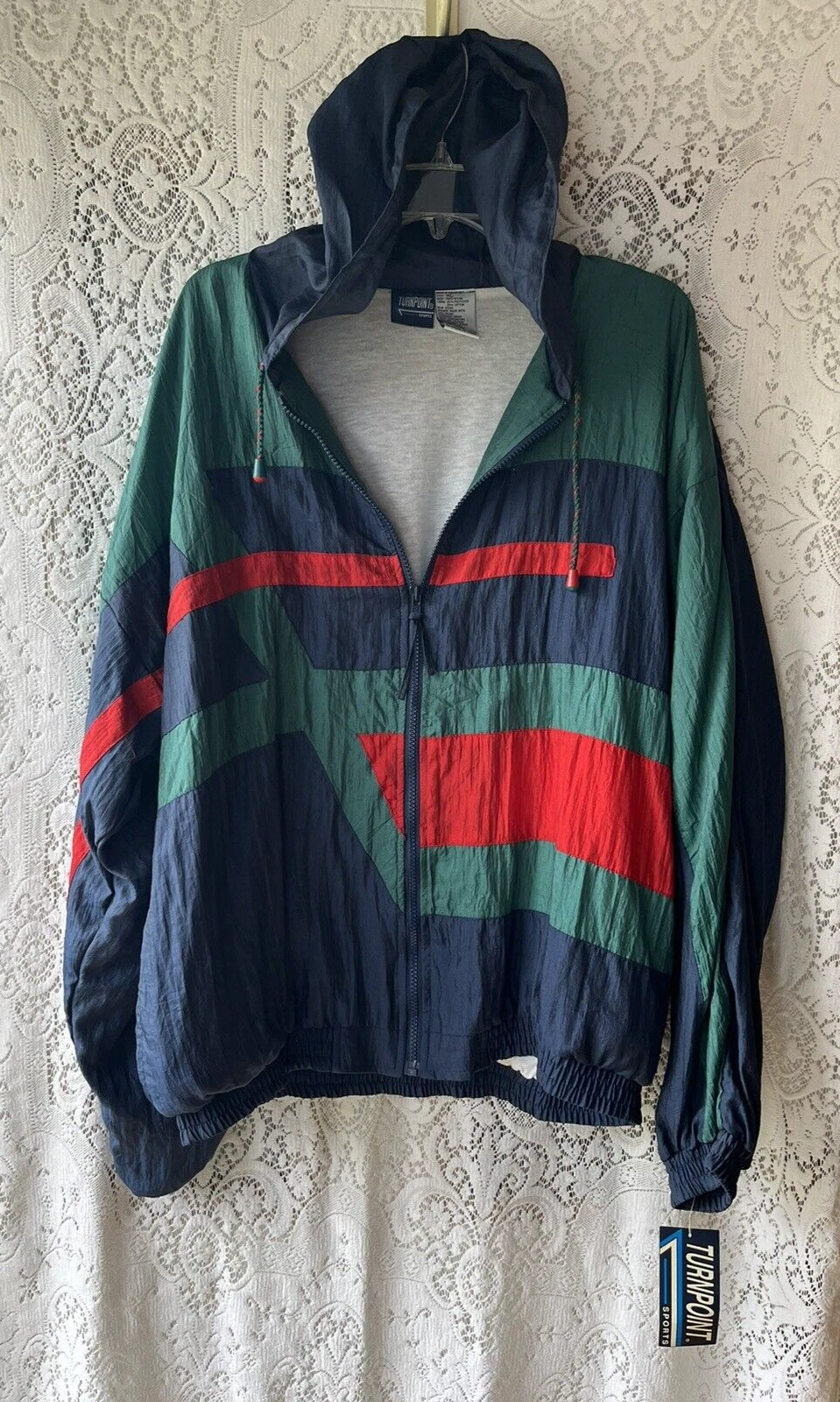 Vintage Turnpoint Hooded Windbreaker Jacket Mens XL Colorblock Track Jacket 90s