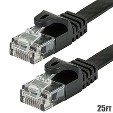 25ft Flat Cat5E UTP Stranded Network Ethernet Cable Black Cat5 RJ45 LAN Wire