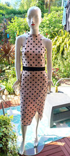 QUIZ Stone/Black Crepe Polka Dot Halterneck Bodycon Dress [14]