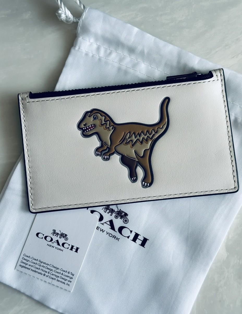 NWT COACH MASCOT REXY CHALK/MULTI LEATHER ZIP CARD CASE 29184 | eBay