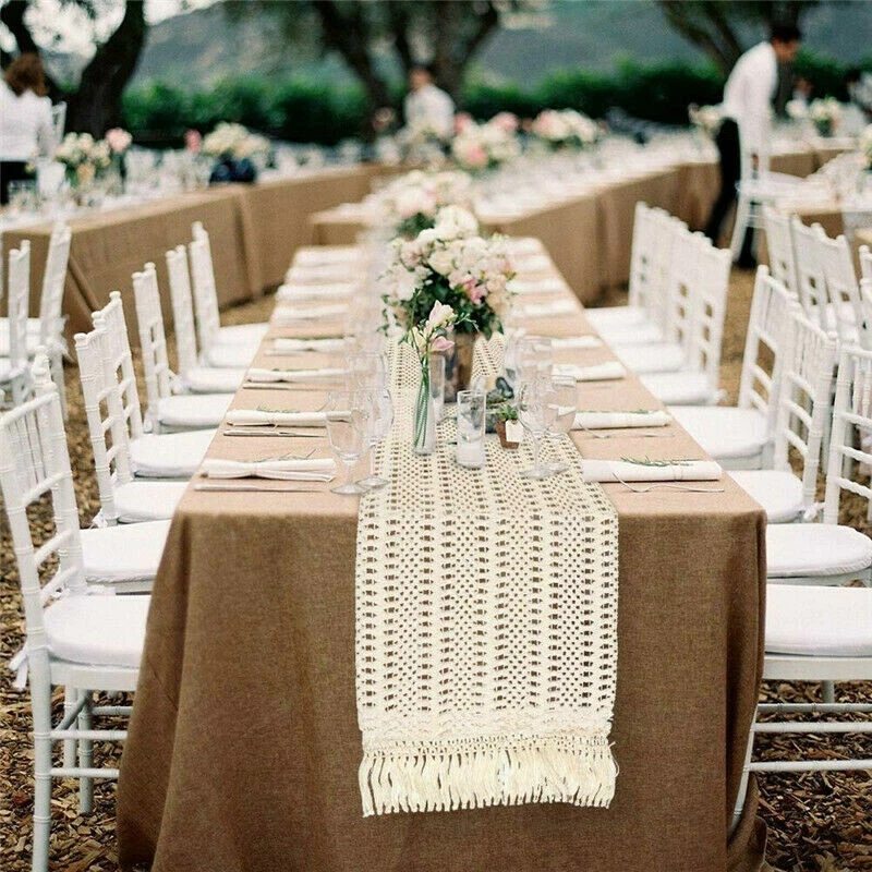 Moroccan Macrame Table Runner Cotton Fringe Boho Wedding Party Home Decor
