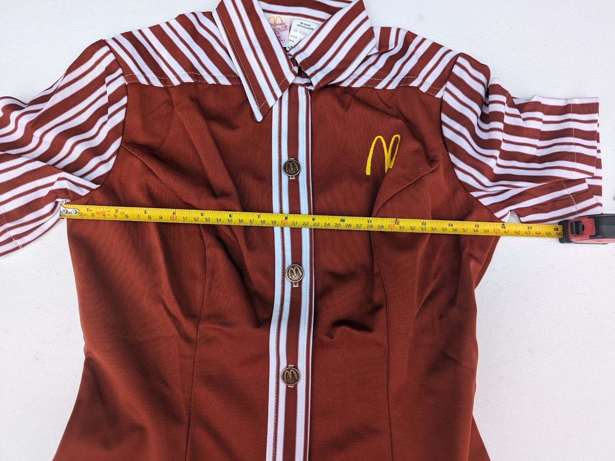 Vtg 70s Crest Red McDonalds Women Uniform Shirt Short Sleeve