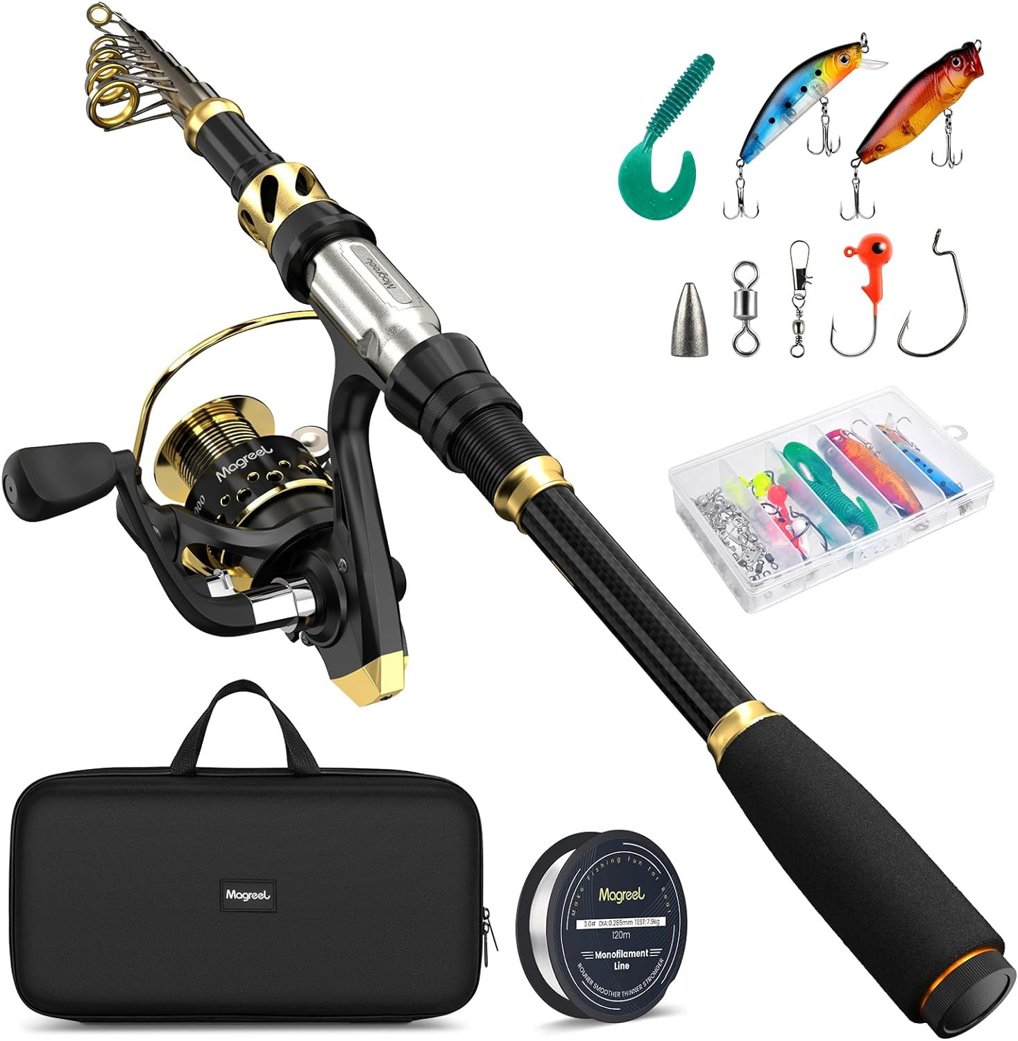Fishing Rod and Reel Combo Telescopic Pole Set with Fishing Line, Fishing Lures