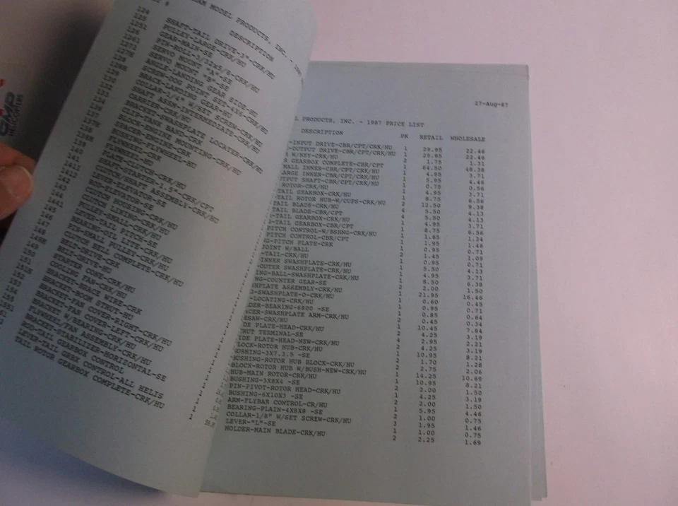 VINTAGE '87 GMP HELICOPTER PRICE LIST & DECAL 19 PAGES VALUABLE INFO *VG-COND* - Image 3 of 4