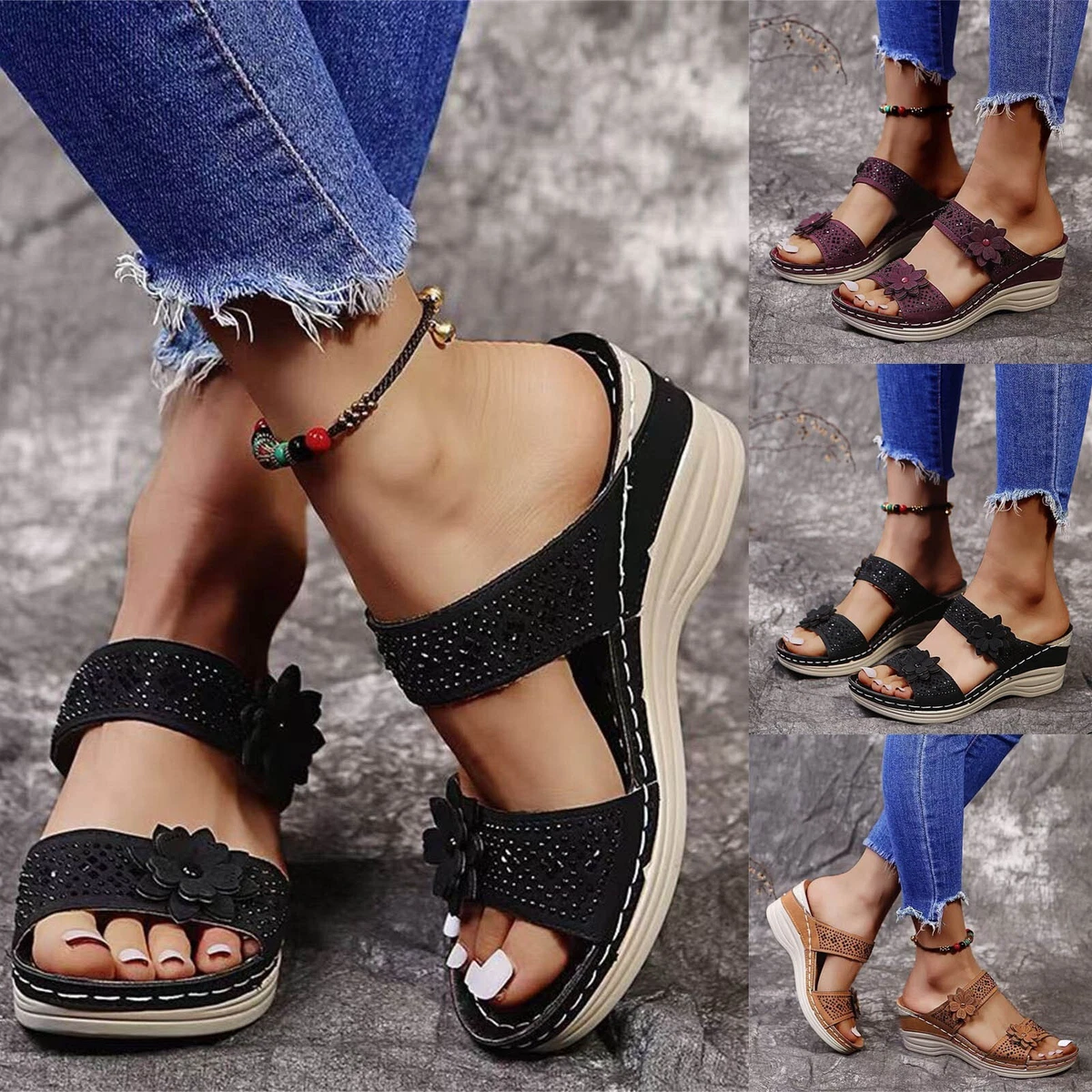 Sandals Women Arch Support Women Fashion Flowers Wedges Breathable