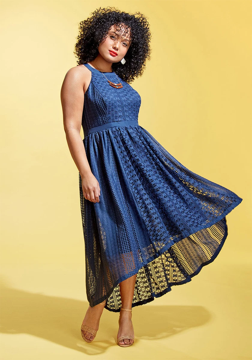 Modcloth Plus Size 2X Harmonious Ceremony Dress Navy Blue Lace