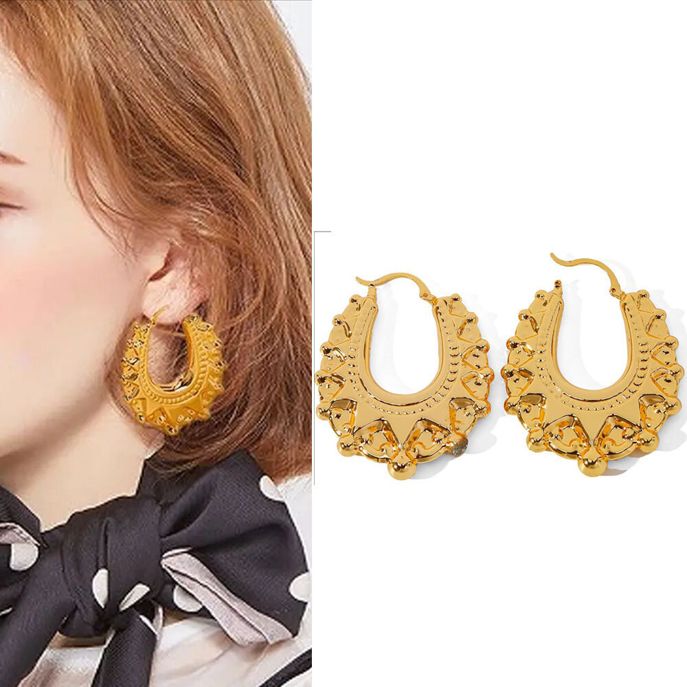 Victorian 9ct Yellow Gold on Silver LARGE Spiked Oval Gypsy Creole