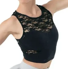 New BALERA Velvet Cross Front Crop Top V8119 BLACK Lace Inset Cropped SA S ADULT