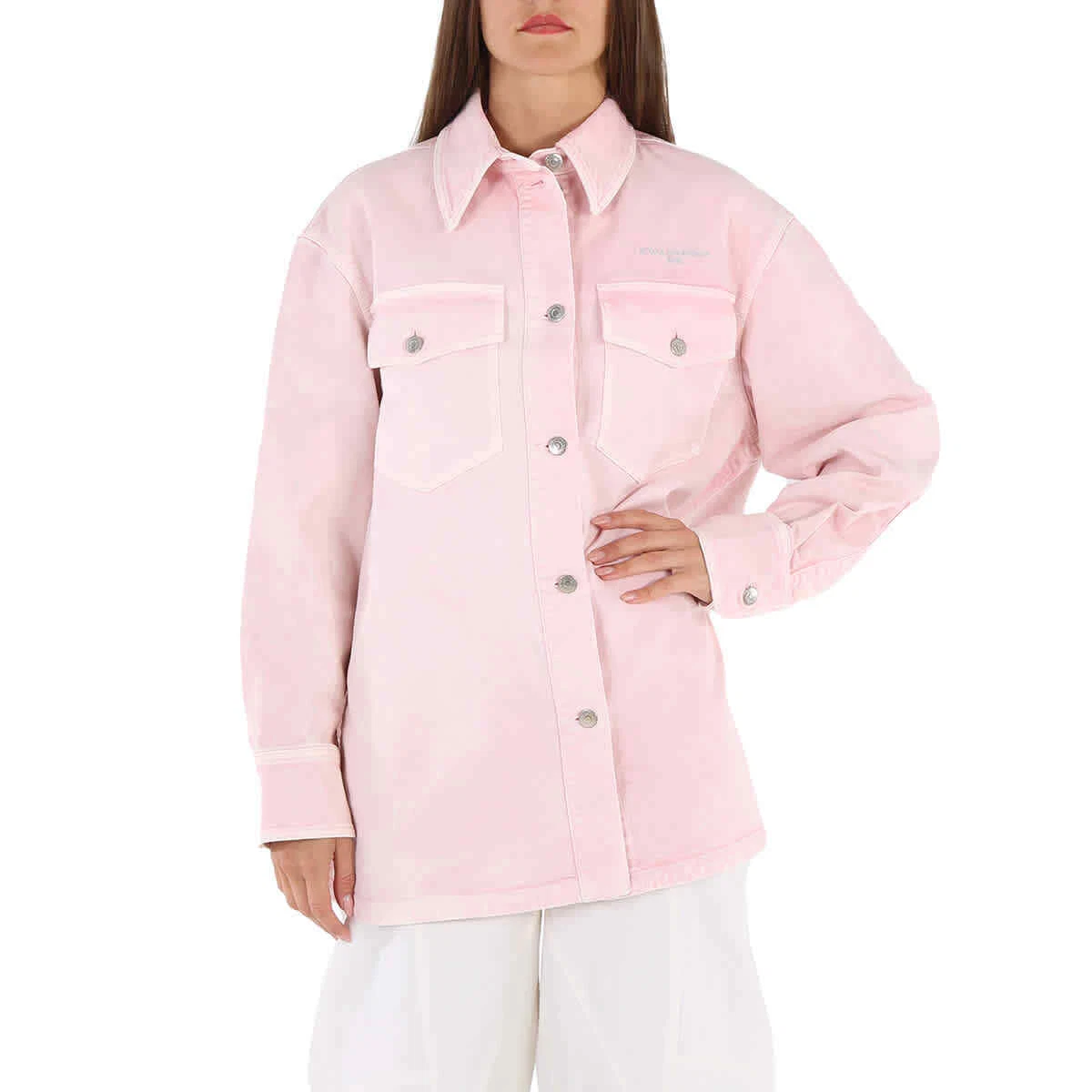 Stella Mccartney Ladies Pale Pink Logo Plaque Denim Jacket