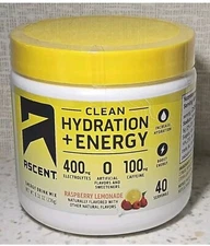 Ascent Clean Hydration + Energy Electrolyte Drink Mix Raspberry Lemonade 04/2026