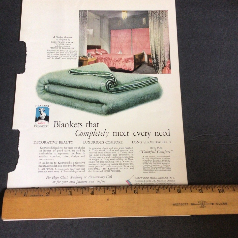 Kenwood Wool Blankets Ad Clipping Original Vintage 1929 Magazine Ad