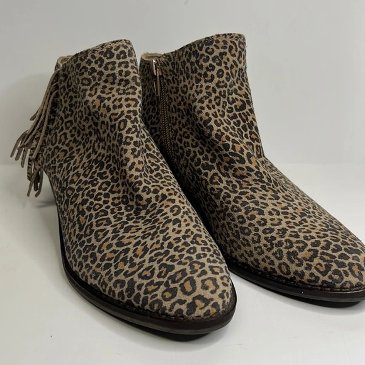 Lucky Brand leopard print suede leather side zip ankle boots booties. Size  6.5