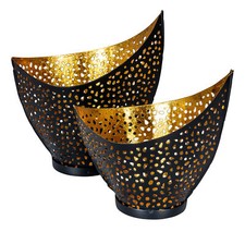 2er Set Design Teelichthalter Schwarz Gold Windlicht Metall Industrial Tischdeko