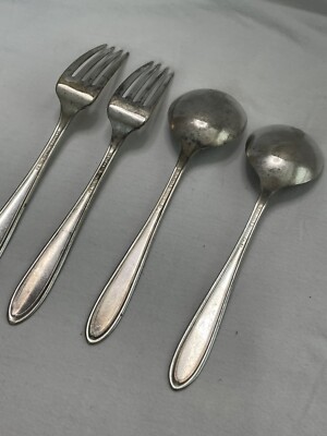 National Silver A1 スプーン&フォーク6本 Vtg 1937 National Silver Co A1 Silver Plate ROSE & LEAF 2 Soup