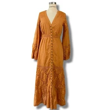 Nine Lives Bazaar Women's Apricot Midi Dress Mustard Yellow sz AU 10/US 6/M