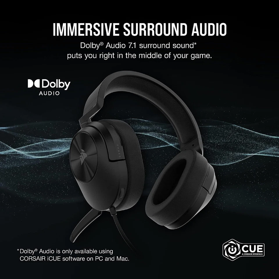 Corsair HS55 Stereo Gaming Headset  Dolby Audio 7.1 Surround Sound on PC & Mac - Image 2 of 4