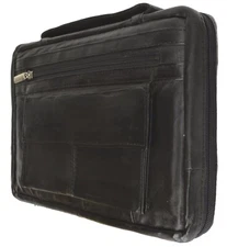 Black Genuine Leather Bible Organizer Book Cover Large Carrying Bag Zip Case 