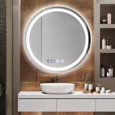 Round LED Bathroom Mirror With Dimmable Lights Touch Demister Illuminated 60x60