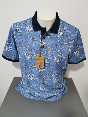 Marvelis Kurzarm Polo Poloshirt Gr. XXL 56 Knopfleiste Blau Floral Art.64335218