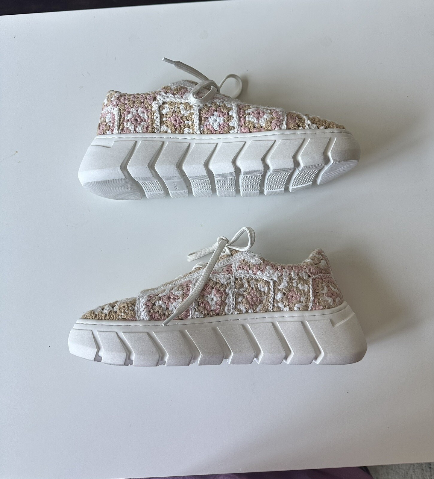 Free People Catch Me If You Can Crochet Platform Sneakers 39 US 9 Blush