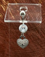 14 Gage Heart with Star Belly Button Ring Stainless Steel Cubic Zirconia