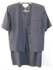 Vintage Oleg Cassini 2-Piece Skirt Blazer Set Navy Blue Size 12