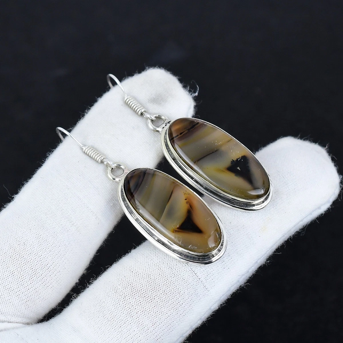 Orecchini Pendenti In Argento 925 Con Pietre Naturali: Granato, Ambra, Agata Ovali – Gioielli Fatti A Mano Per Donna, Stile Boho