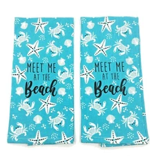 Mainstays Meet Me At The Beach Teal Sea Ocean Life Kitchen Towel - Set of 2 New