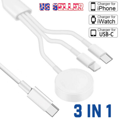 For Apple Watch iWatch Series SE/7/6/5/4/3/2/iPhone Magnetic Charger USB-C Cable