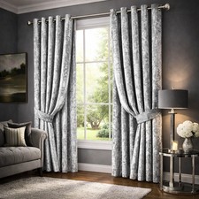 Santiago Crushed Velvet Curtains Ready Made Pair Eyelet Ring Top With Tie Backs