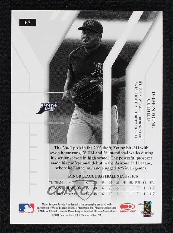2004 Donruss Elite Extra Edition Signatures /5 Delmon Young #63 Auto - Image 2 of 2
