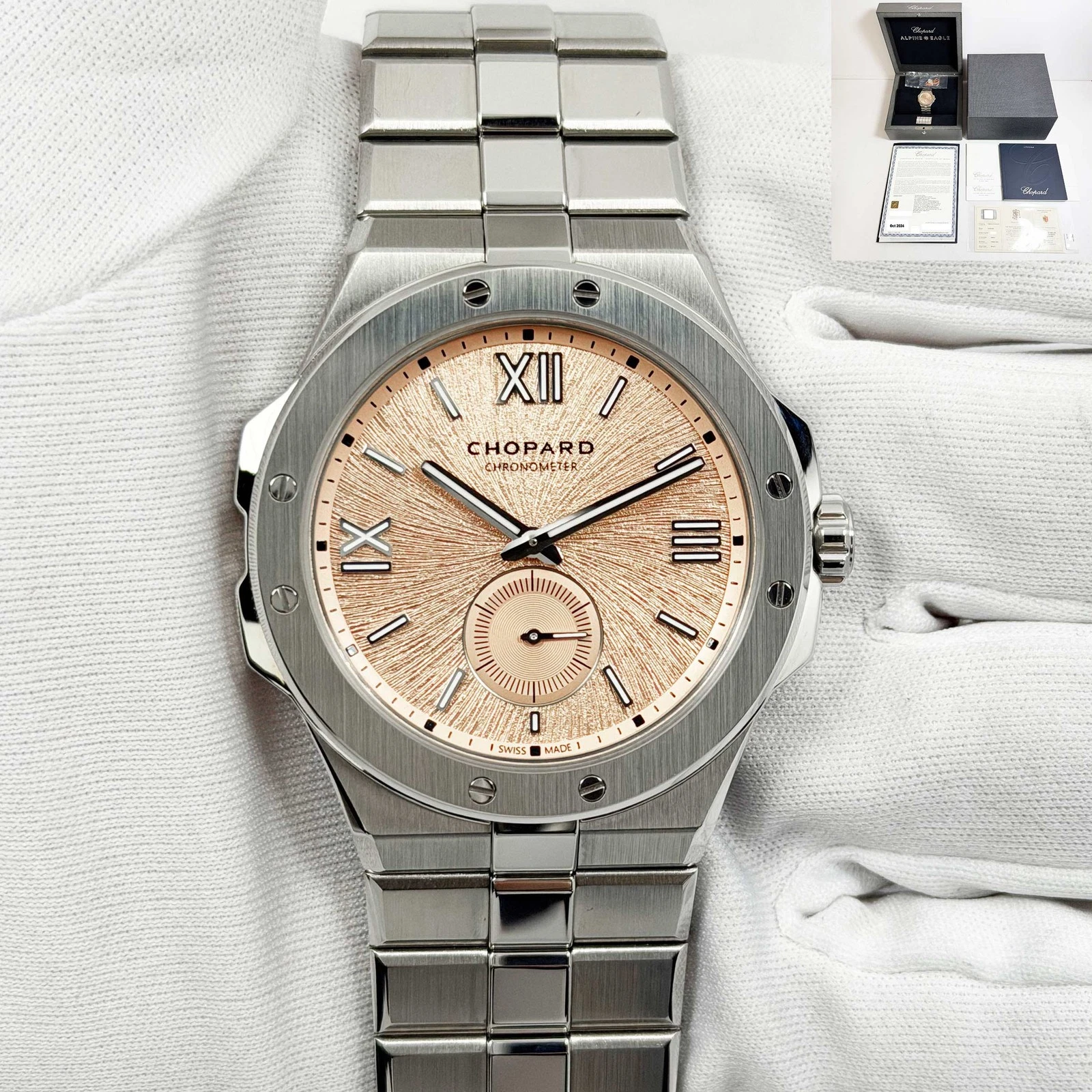 Chopard — New 2024 Chopard Alpine Eagle Xps 298623-3001 41MM Salmon Dial Steel Box Papers