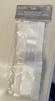White Pew Bows With Tulle 77" New 2 PC - 4 Inches Wide - Wedding Party Decor - Image 1 of 4