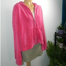 Juicy Couture Velour Hoodie Women 2X Pink Crown Logo Zip Up Y2K McBling