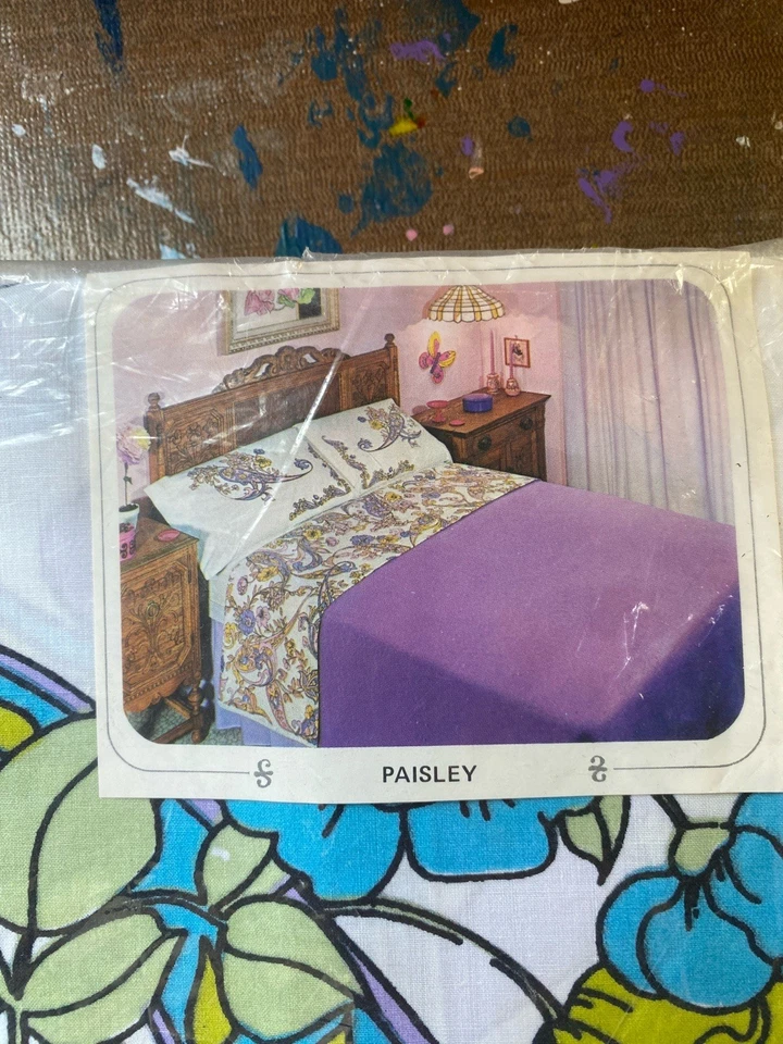 Martex Floral Paisley Vintage 60s 1960s 1 Double Flat Bed Sheet Flower Hippy - Image 2 of 4
