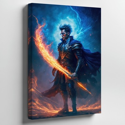 Dramatic Fantasy Scene Featuring A Heroic Figure Standing Confidently Wall Art