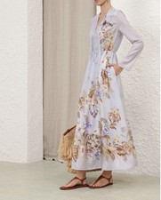 AUTH Zimmermann Coco Billow Silk Long Sleeves Maxi Dress AU 0 US 4