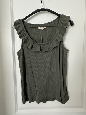 NWT Madewell Ribbed Pointelle Ruffled Scoop Tank, sz XXS