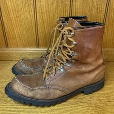 VTG 80s Red Wing Shoes Boots Men 13 B Brown Leather Moc Toe Vibram Lug Sole USA