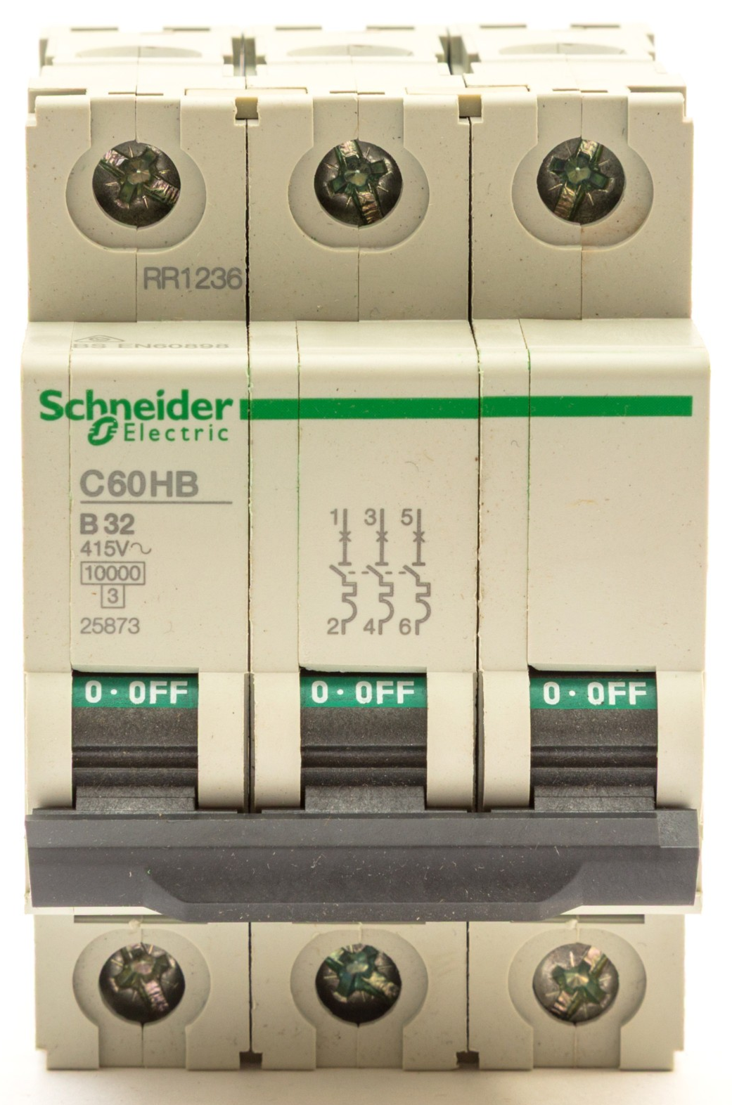 SCHNEIDER 32 AMP 32A CURVE B 10kA TRIPLE POLE MCB BREAKER B32 C60HB 25873