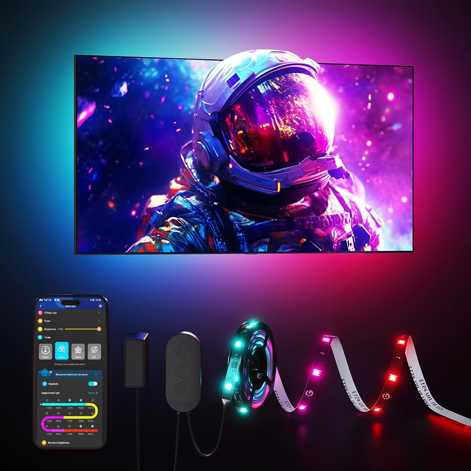 RGBIC Smart LED TV Backlight Strip for 40-50 Inch TVs with Music Sync