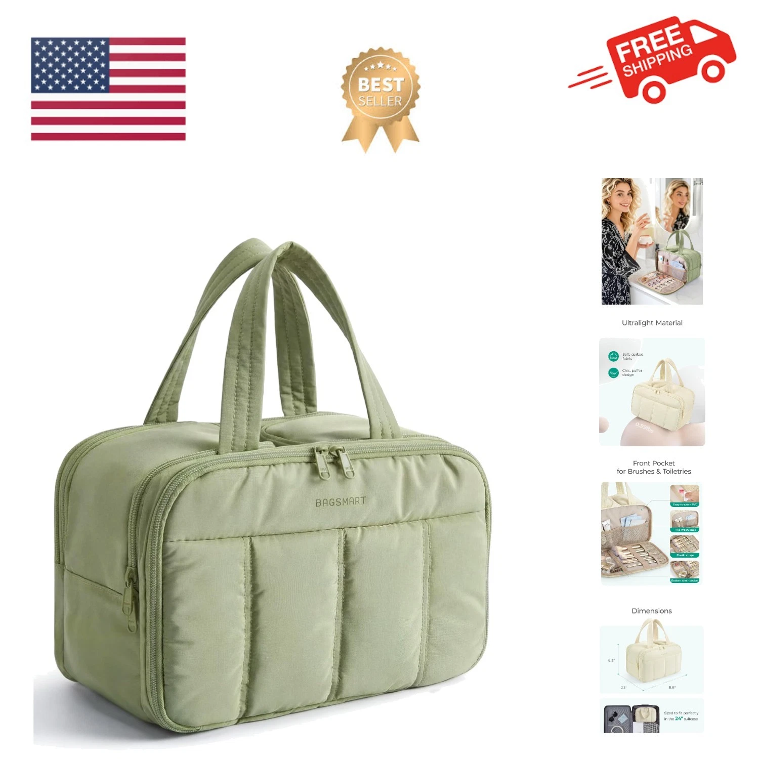 Travel Toiletry Bag, Puffy Large Toiletry Bag for Women, Lightweight Cosmetic...