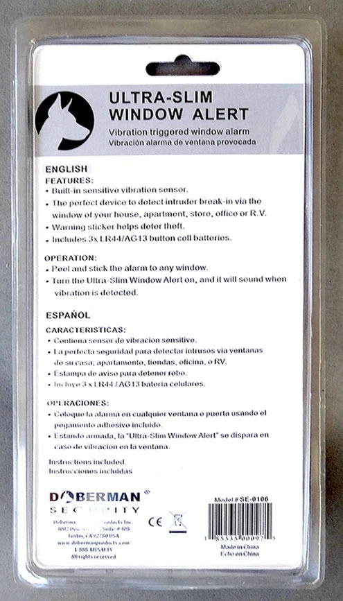 Doberman Security Ultra-Slim Window Alert SE-0106 Home Alarm  Loud 95 Decibel - Image 2 of 2