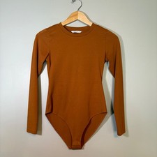 MANGOPOP Burnt Orange Long Sleeve Crew Neck Bodysuit XS Rust Fall Basic