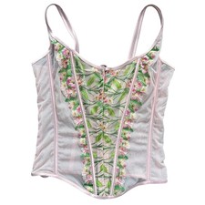 Victoria's Secret Classic Corset Top Pink Floral Embroidered Mesh XS NWT
