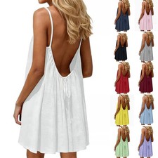 Women’s Backless Flowy Cami Lounge Dress Short, Backless Cami Dress for Women