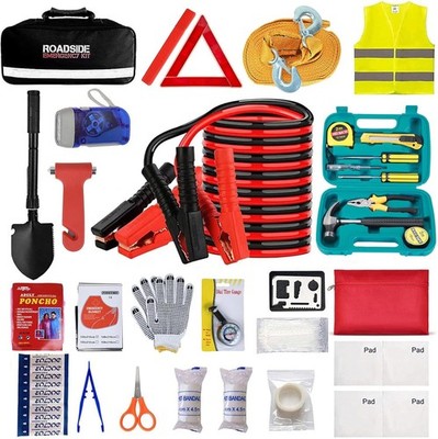 Car Emergency Roadside Tool Kit Jumper Cable Shovel First Aid