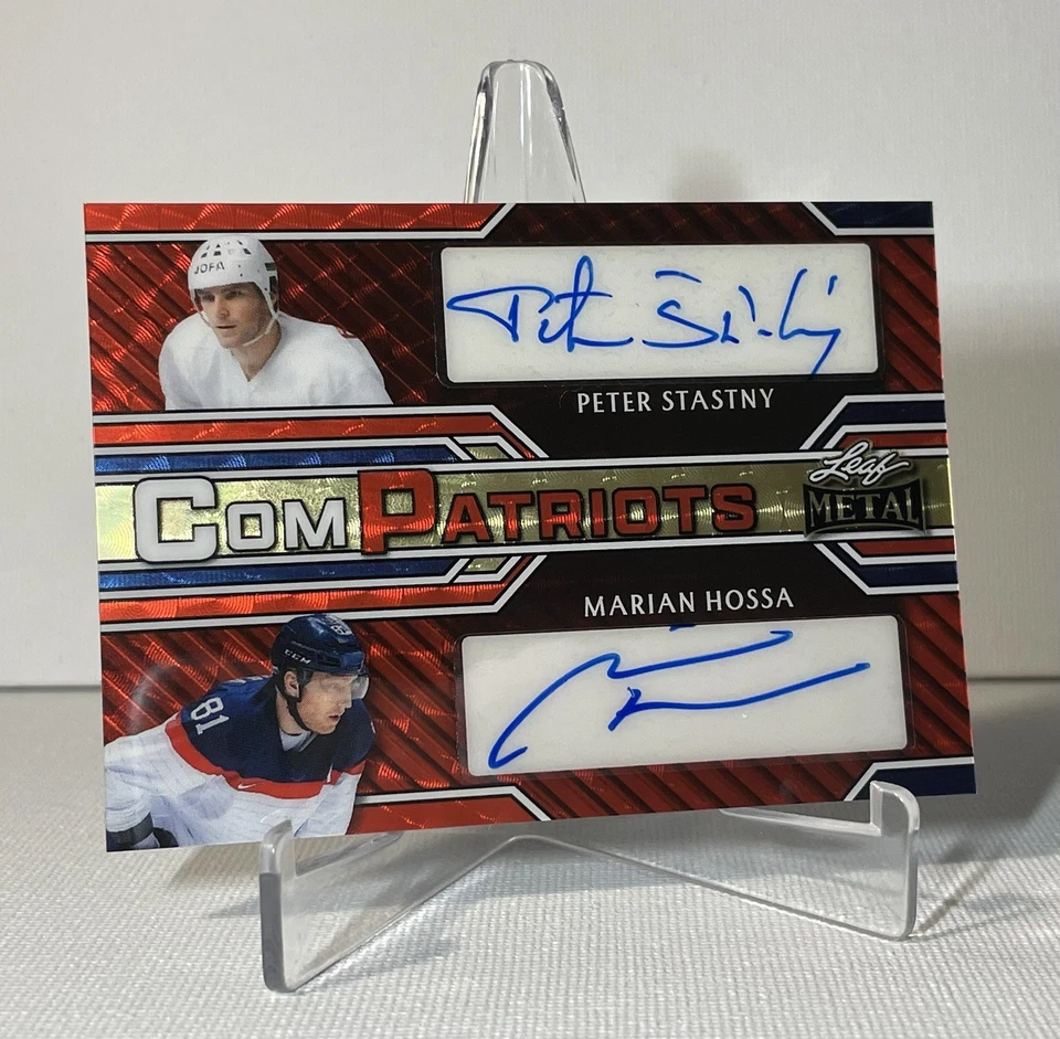 Peter Stastny Marian Hossa 2025 Leaf Hockey ComPatriots Dual Auto Gold Vinyl 1/1 - Image 2 of 4