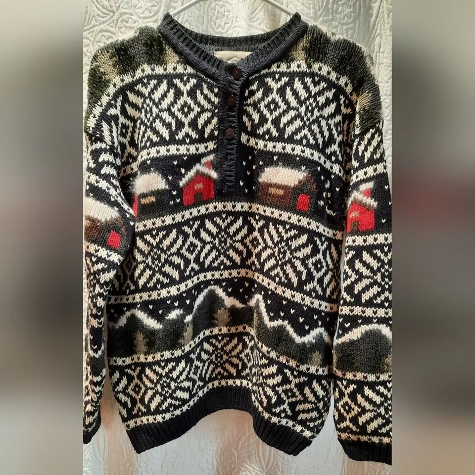 Tailor B. Moss Sweater Small Nordic Pattern Black White Red Knit Cottagecore - Image 2 of 4