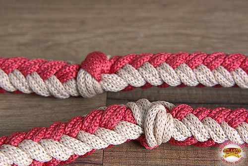 Tan Red HILASON Braided Poly Barrel Racing Contest Flat Reins 1" X 8Ft with | - Picture 6 of 8